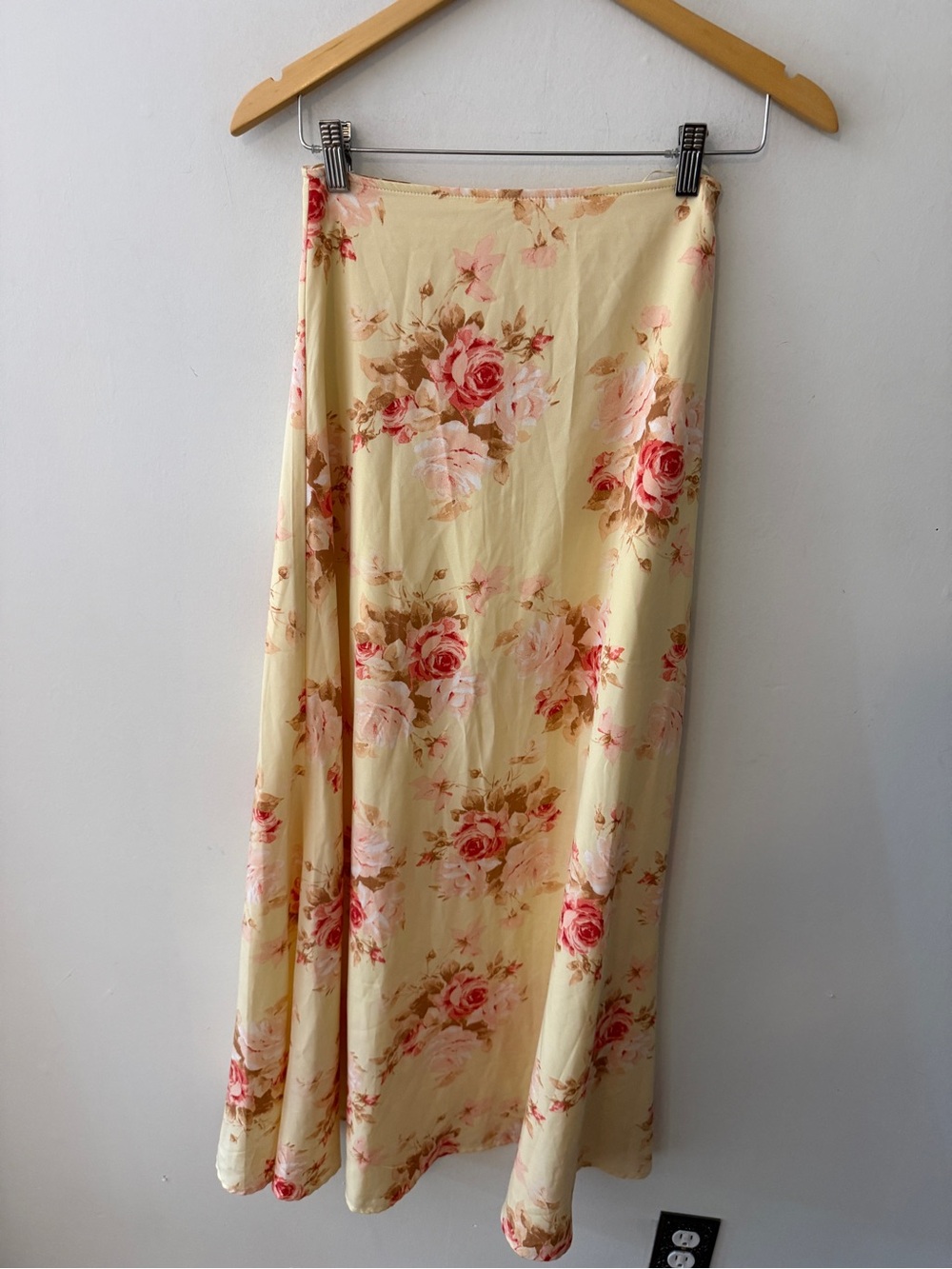 Floral Yellow  Maxi Skirt with Pink Rose Print